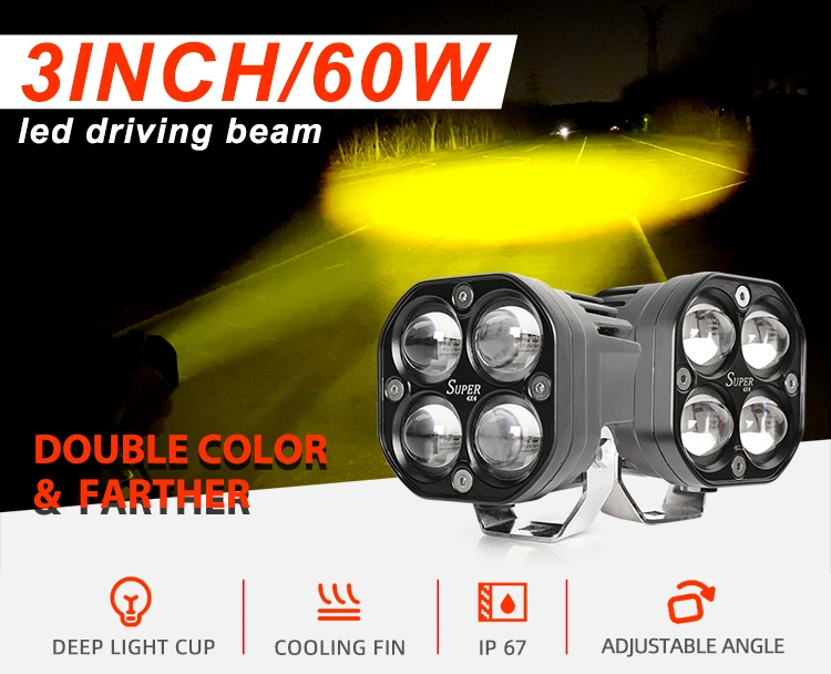 2021 New Super Bright Offroad Accessories Spot LED Lens Offroad Amber White Dual Color Cube 60W 3 Inch LED Projector Offroad