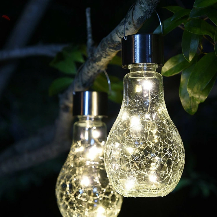 Outdoor Patio Crackled Glass Ball Shape LED Solar Hanging Lights for Decorative Outdoor Garden