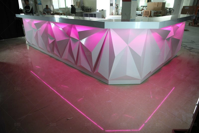 Custom Commercial Nightclub Restaurant LED White Marble Modern Bar Counter