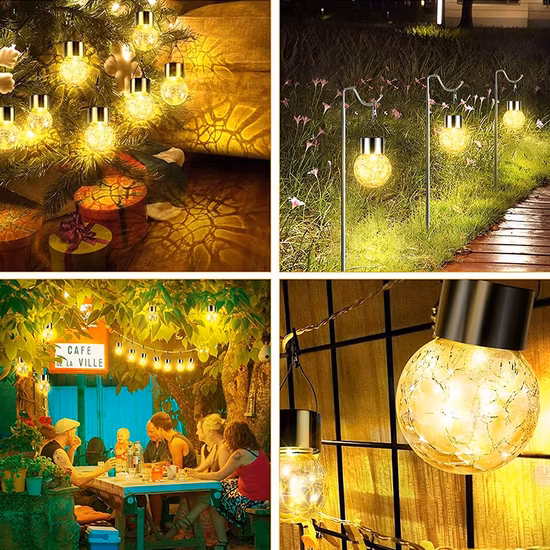 Brightenlux, superventas, colorido, impermeable, decoración colgante para exteriores, bola de cristal agrietada, estilo Solar, luz de jardín