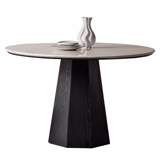 Juego de café de mármol para sala de estar de cerámica de piedra sinterizada Mesa de comedor de muebles para el hogar moderna redonda LED