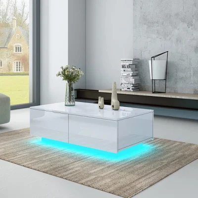 Muebles para el hogar Material de madera Mesa de centro LED moderna de alta calidad blanca