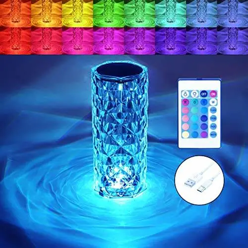 Lámpara de mesa de noche de cristal LED recargable táctil RGB que cambia de color Helius 16